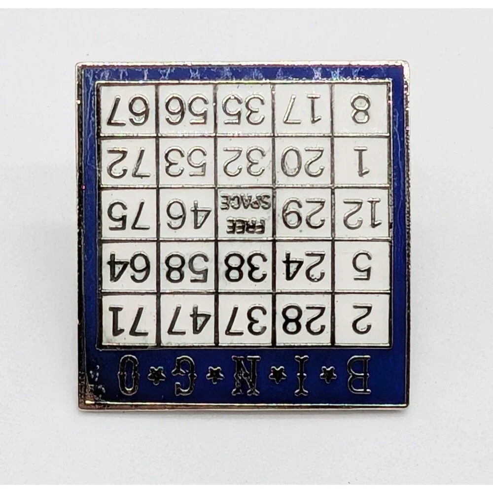 Vintage Blue White BINGO Card Enamel Novelty Pin